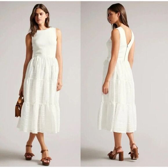 NWT Ted Baker Dress Womens US 6‎ Slip Midi Tiered Fit & Flare Elegant Old Money - Picture 8 of 14